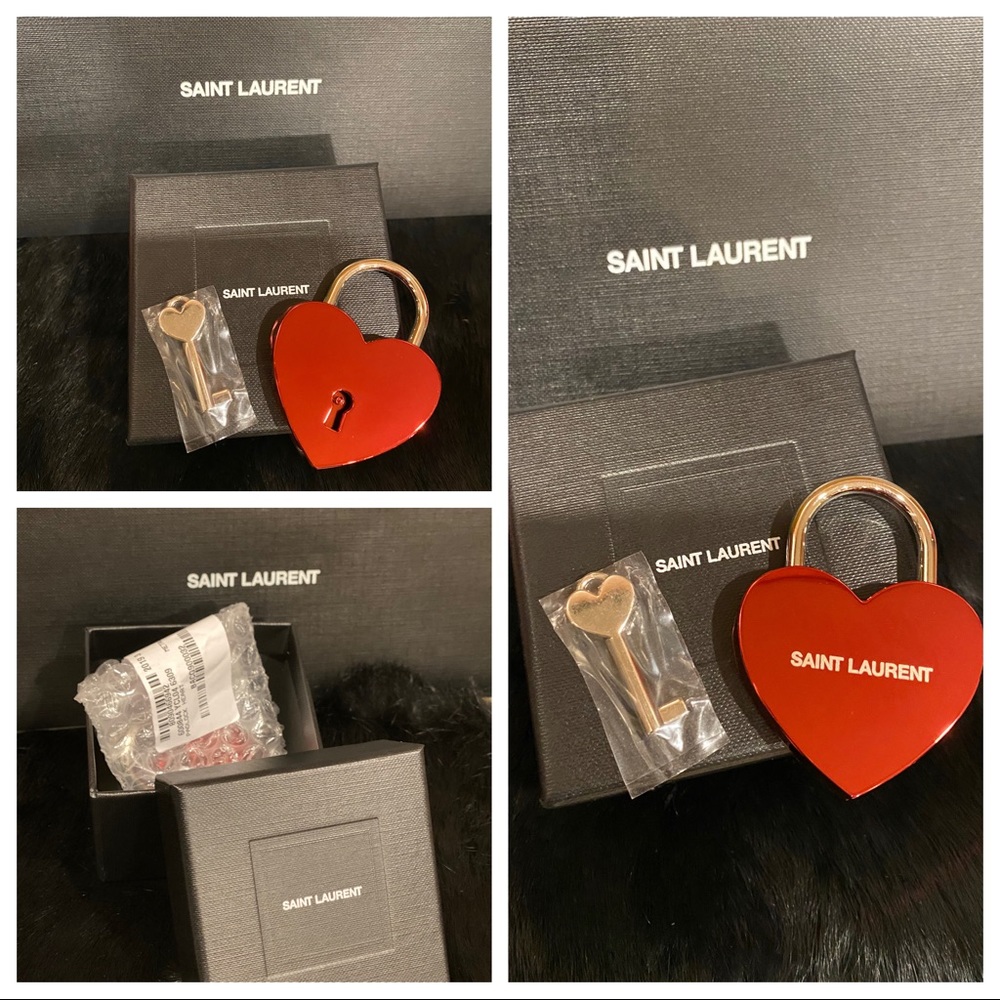 NWT AUTHENTIC SAINT LAURENT HEART PADLOCK RED